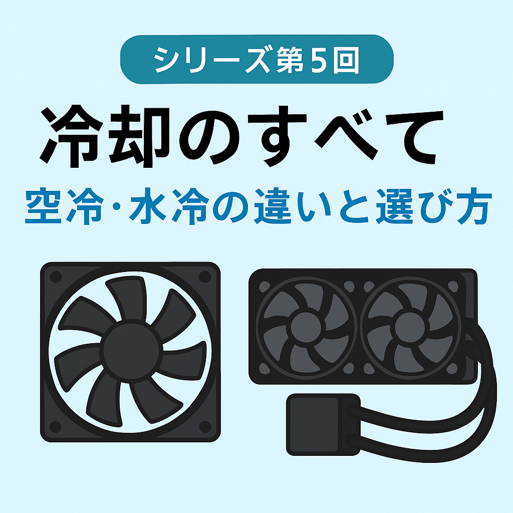 PCケース内でファンが回転して冷却しているイメージイラスト