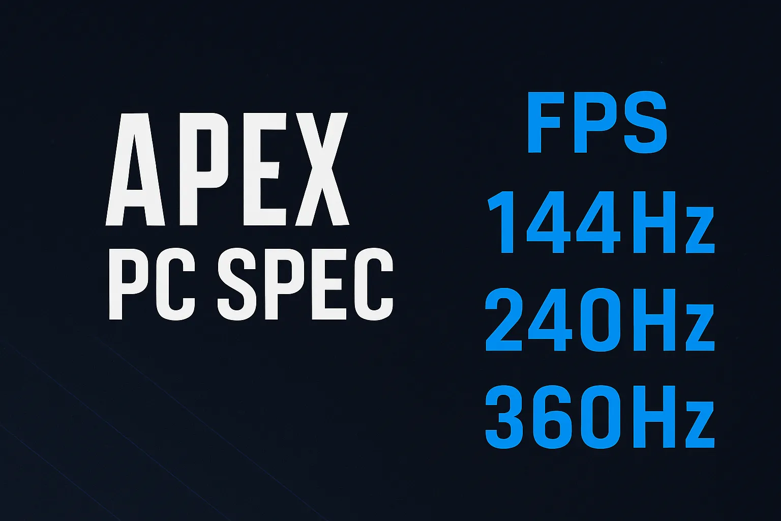 APEXを144Hz・240Hz・360Hzで快適に遊ぶためのPCスペックを示したシンプルな青と黒のゲーミング風アイキャッチ