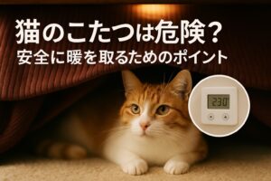 こたつから顔をのぞかせる猫