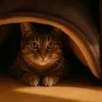 こたつ布団の隙間から顔を出す猫