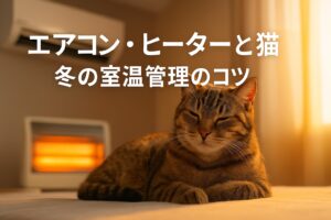 ヒーターの前で温まる猫