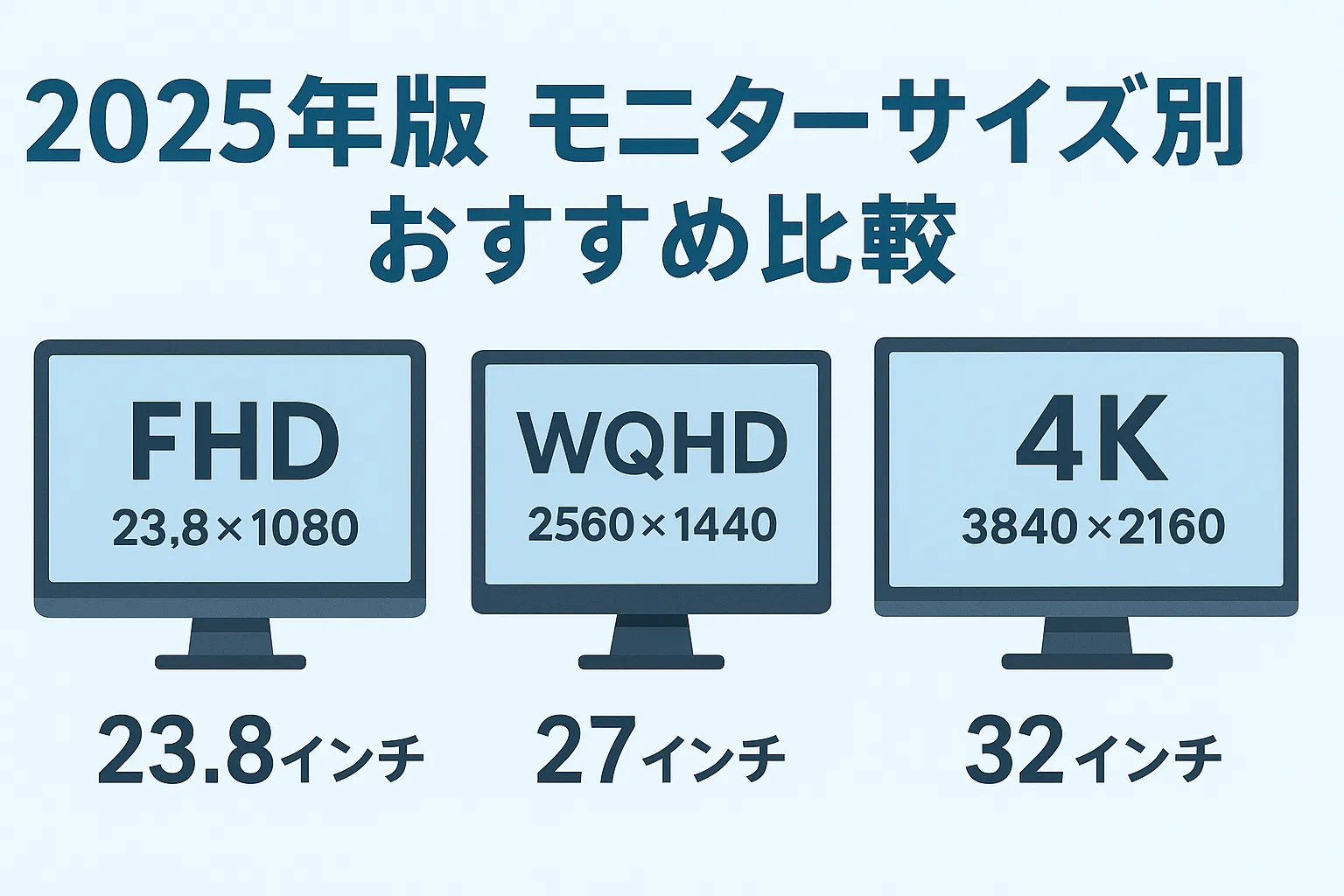 FHD・WQHD・4Kの最適サイズを比較した2025年版モニター選びのアイキャッチ画像